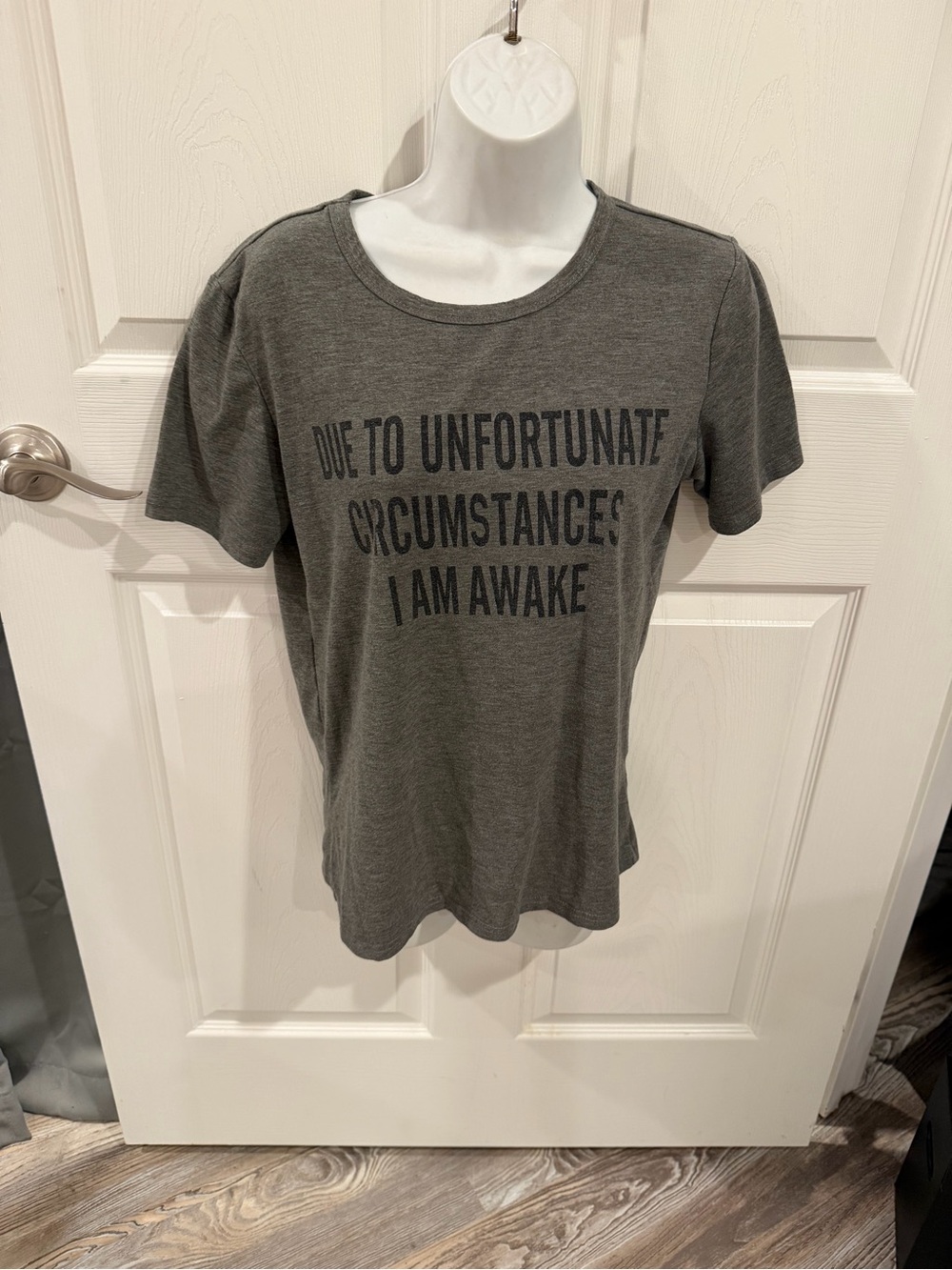 Source Unknown Gray Graphic Tee - "Due to Unfortunate Circumstances I Am Awake"